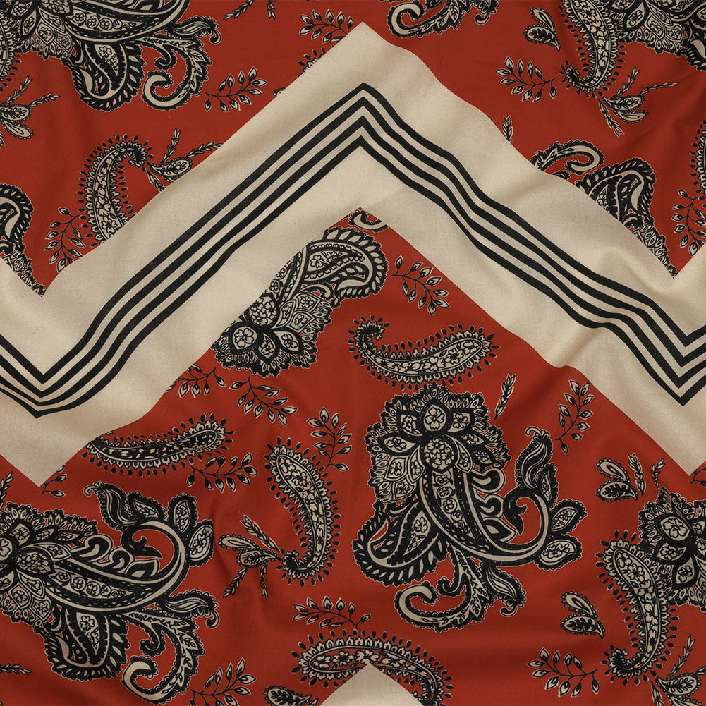 Cotton Voile - White and Orange Paisley and Chevron - Well Travelled Trails Print - Mood Exclusive Rockland Collection - Joann Fabrics