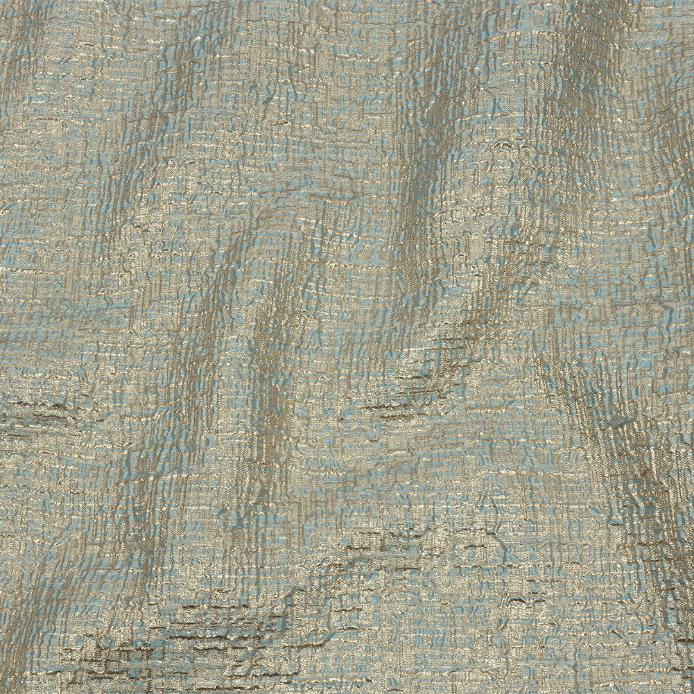 Metallic Gold, Pale Blue and Beige Crosshatched Lines Luxury Brocade - Joann Fabrics