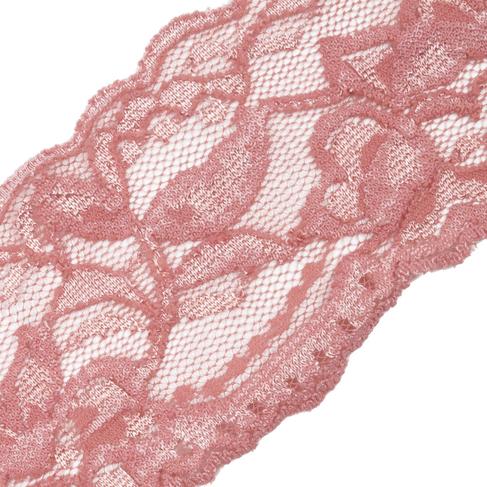 Famous NYC Designer Rose Two Tone Floral Vines Stretch Lace Trim with Scalloped Edges - 2