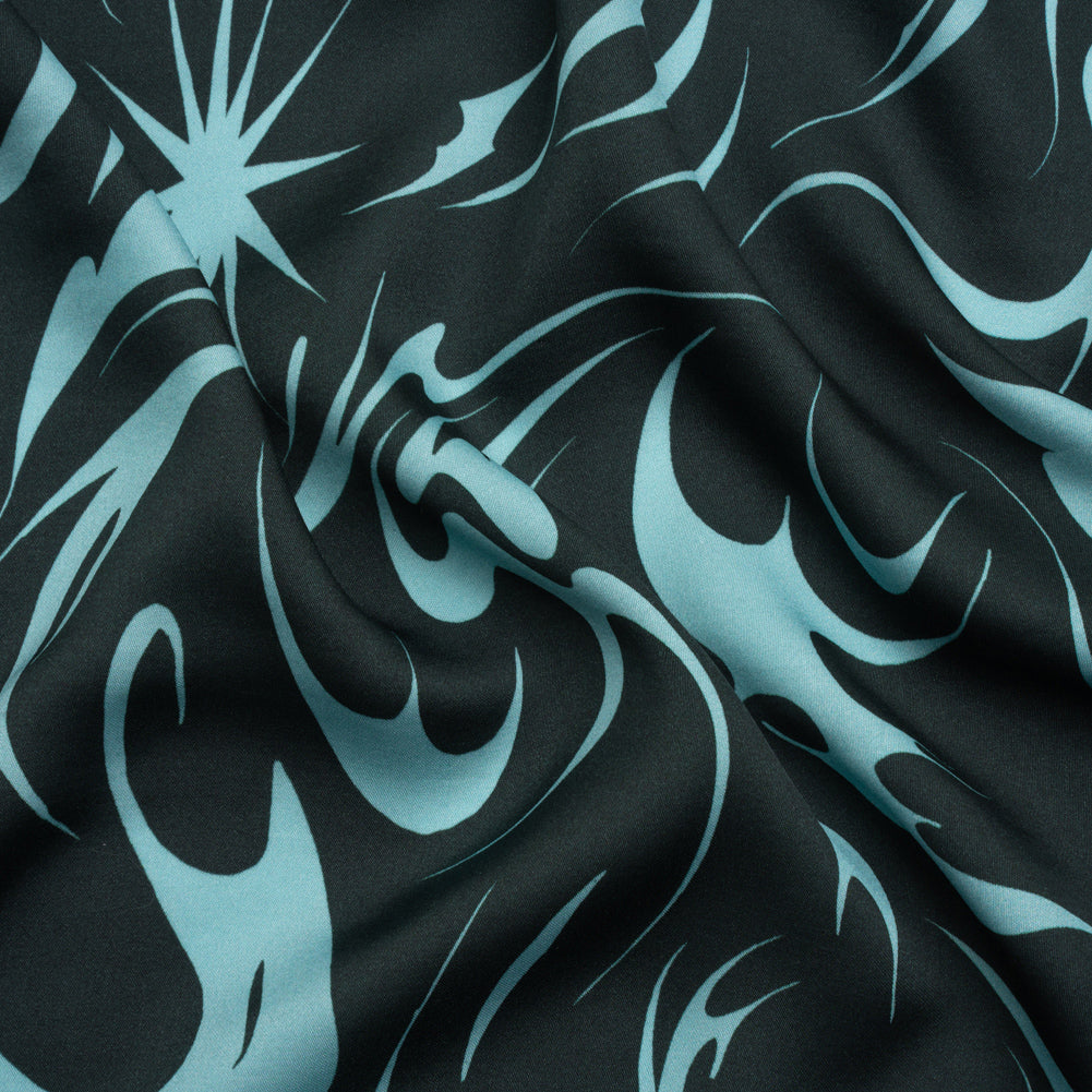 Sustainable and Recycled Viscose Satin Print - Sky Blue and Navy Swirls and Stars - Mood Exclusive Vincent's Hope - Joann Fabrics