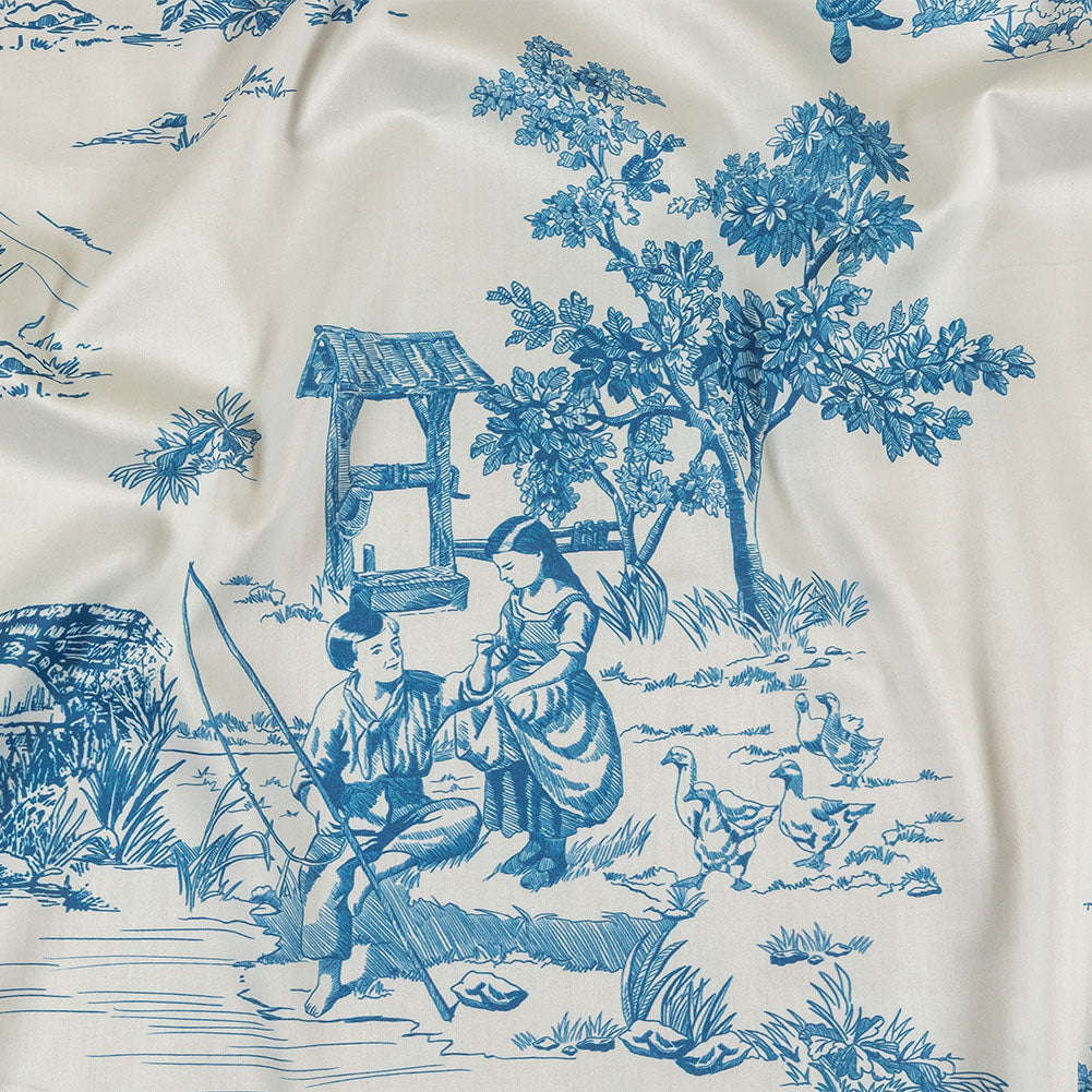 Cobalt and White Classic Toile de Jouy Mercerized Organic Egyptian Cotton Shirting - Joann Fabrics