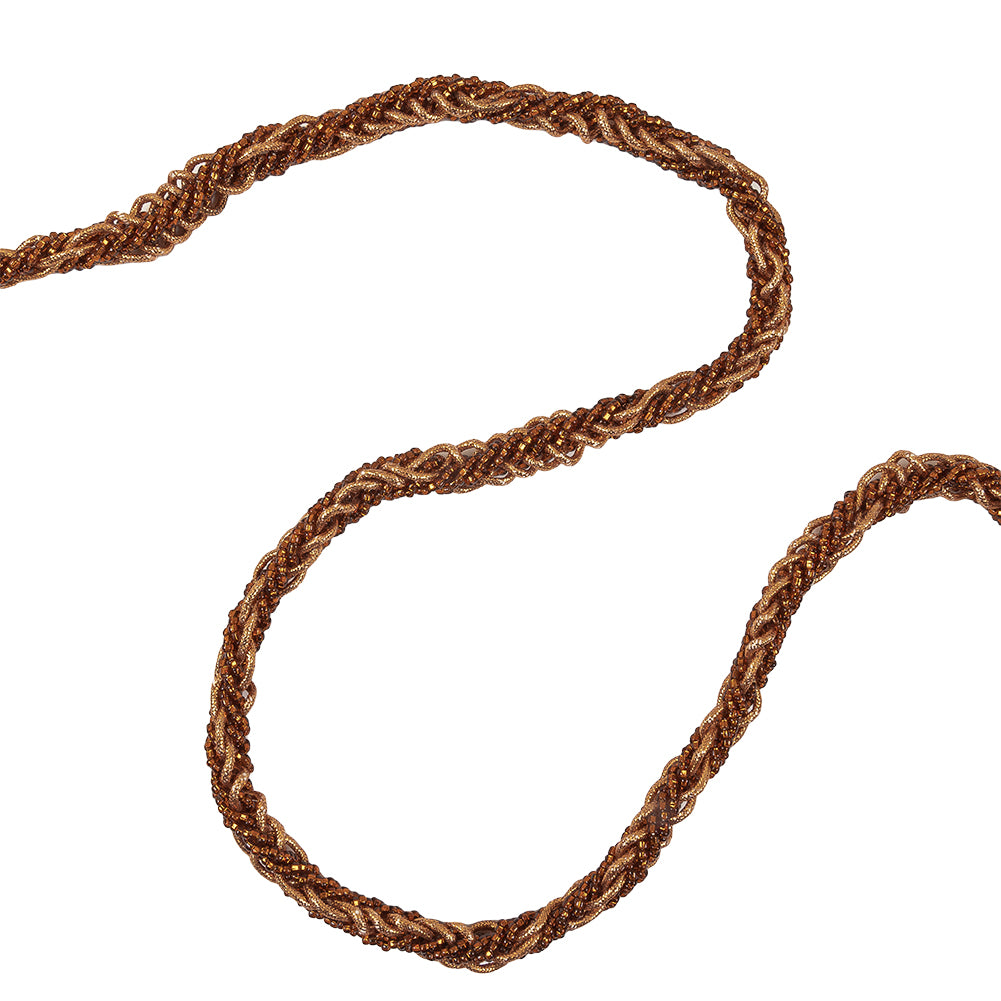 Vintage Bronze and Gold Beaded Braided Belt with Loop Tassels - 0.75