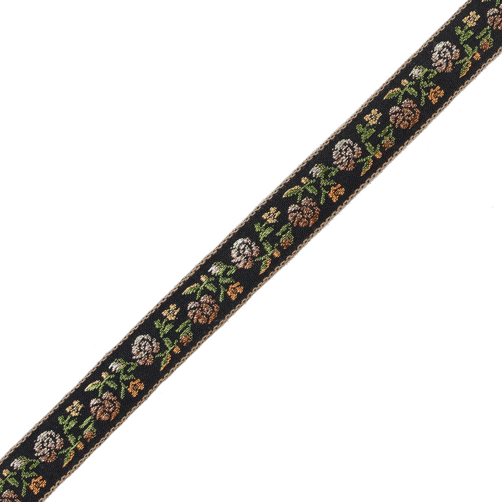 Black and Brown Ombre Floral German Jacquard Ribbon - 0.625