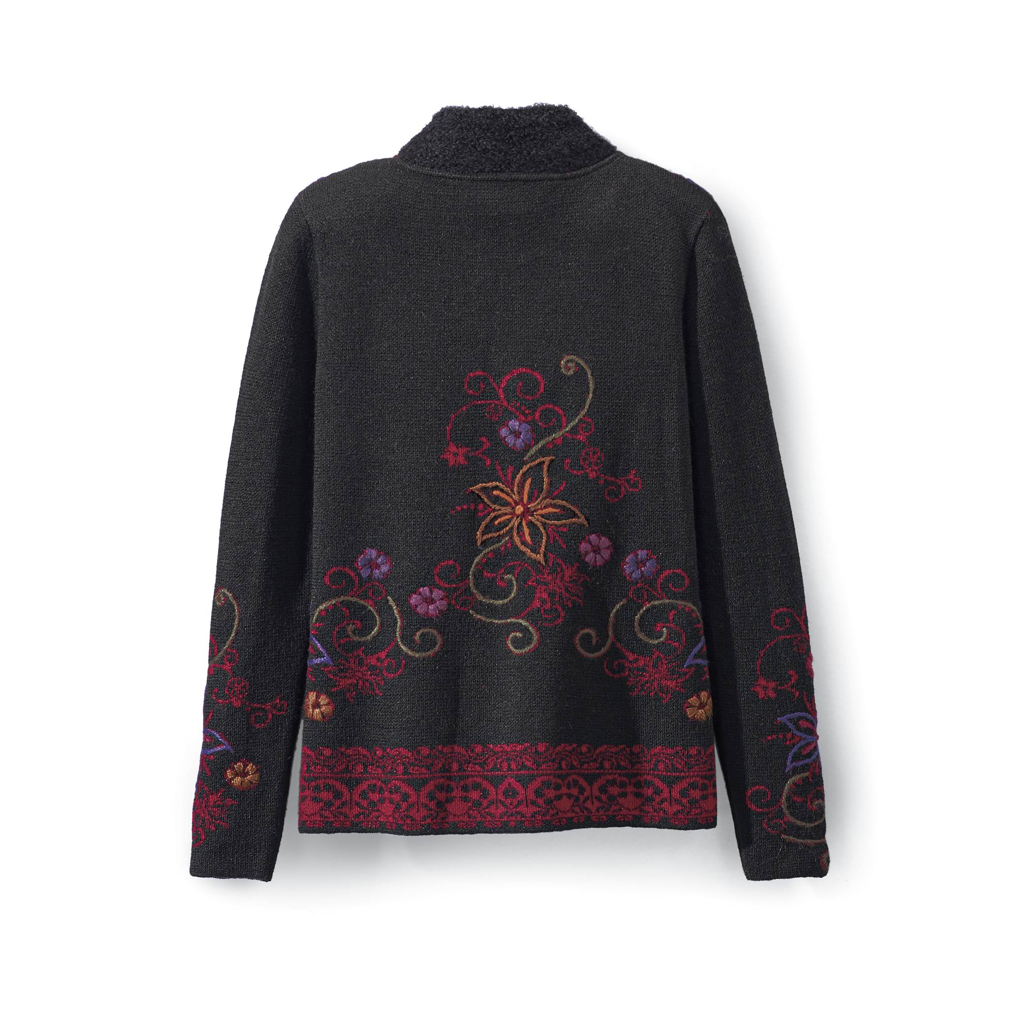 Jacquard & Embroidered Alpaca Cardigan, Metal Closures, Stand Collar - Northstyle Catalog