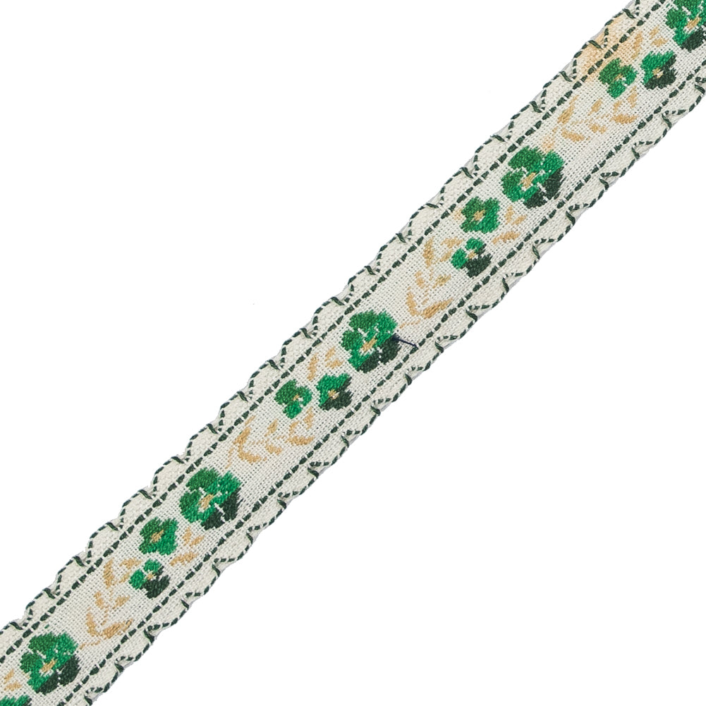 Green Floral German Jacquard Ribbon - 0.5