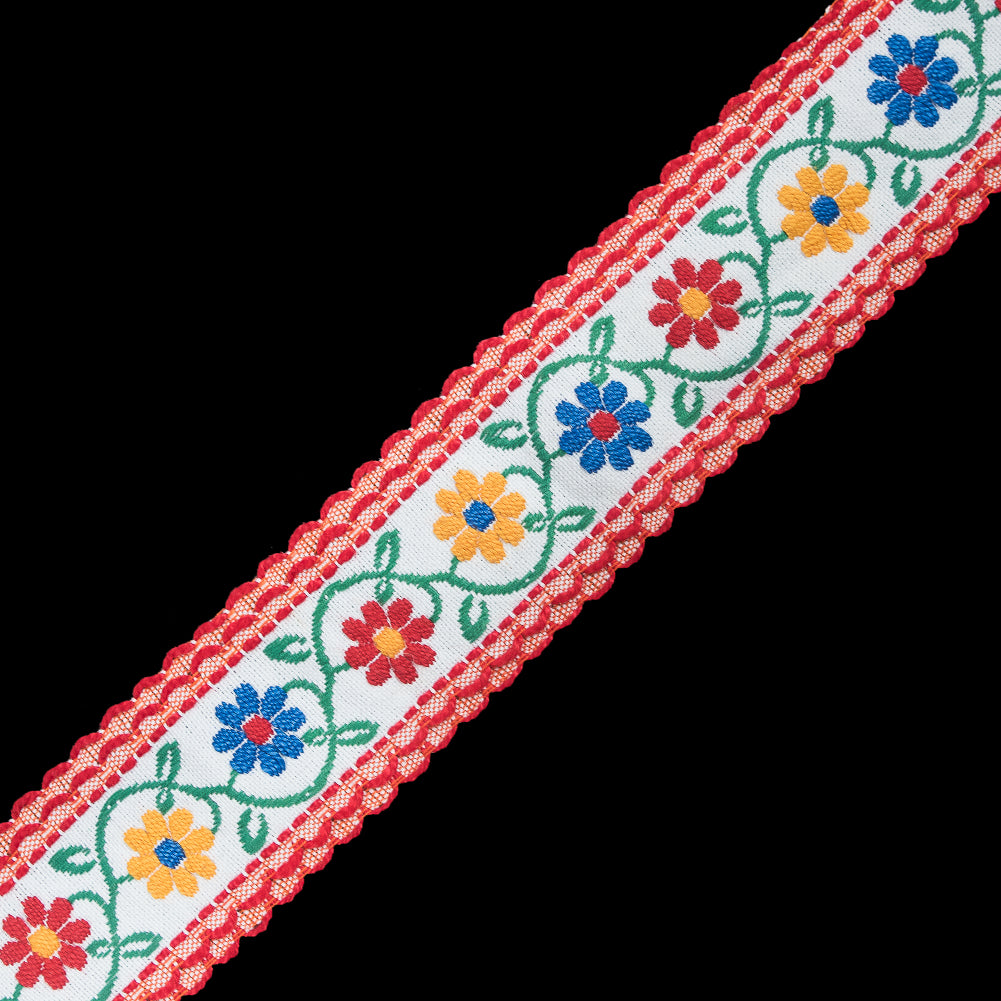 Red, Yellow and Blue Raised Floral German Jacquard Ribbon - 2