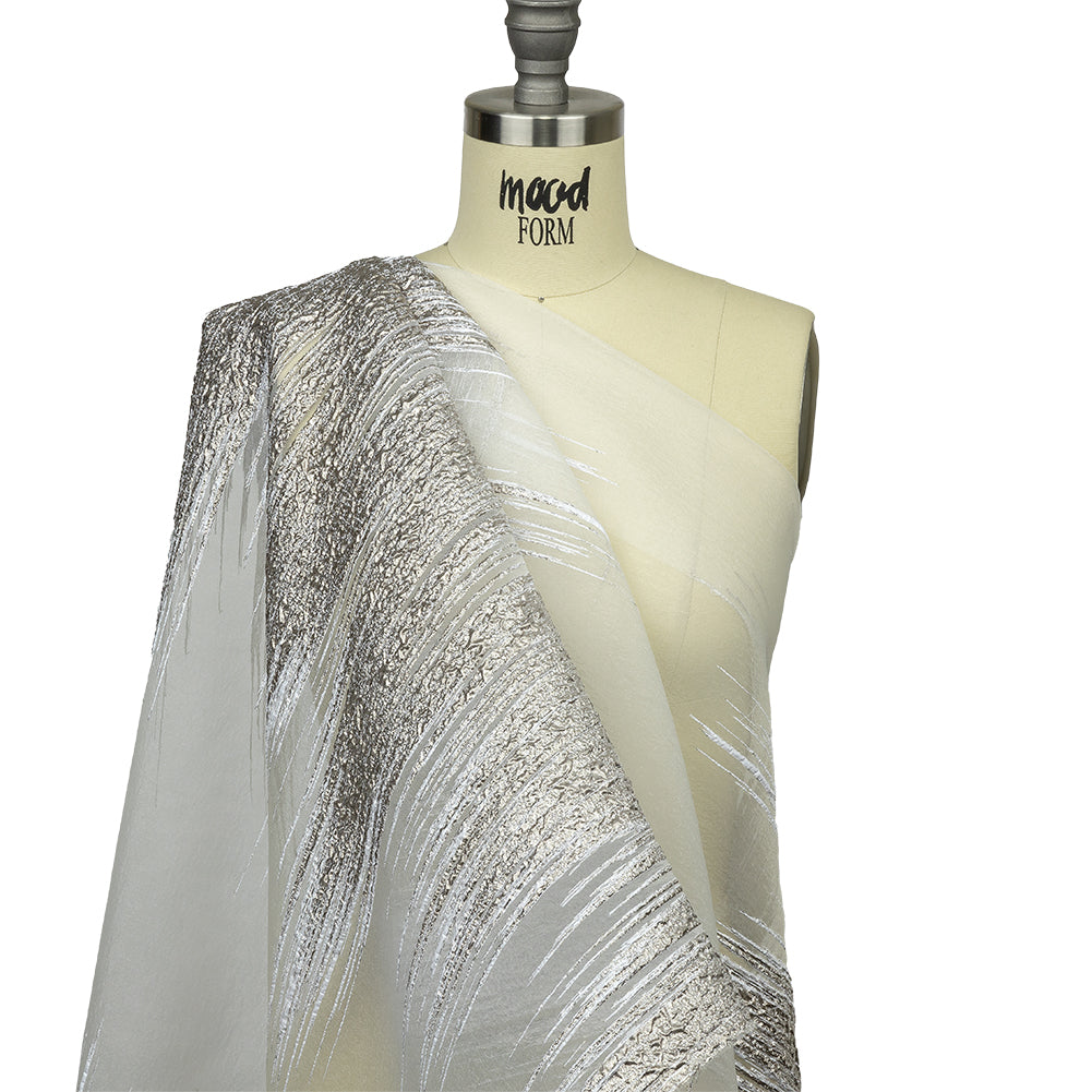Metallic Silver and White Sleek Streaks Luxury Burnout Brocade - Joann Fabrics
