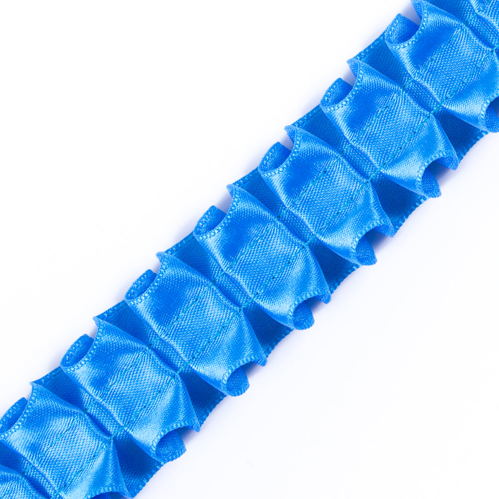 Italian Electric Blue Box Pleated Trimming - 1