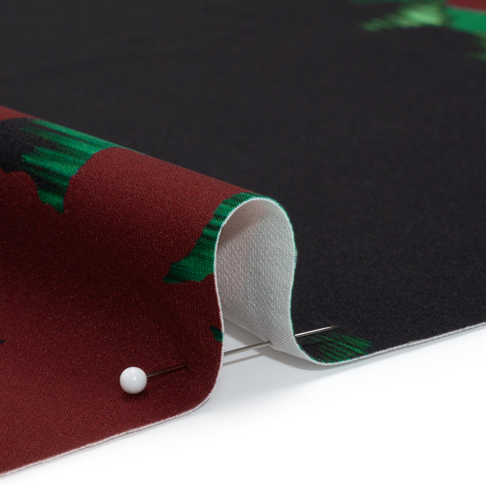 Stretch Polyester Woven - Black, Wine Red and Green Floral Silhouettes - Made in Italy - Joann Fabrics