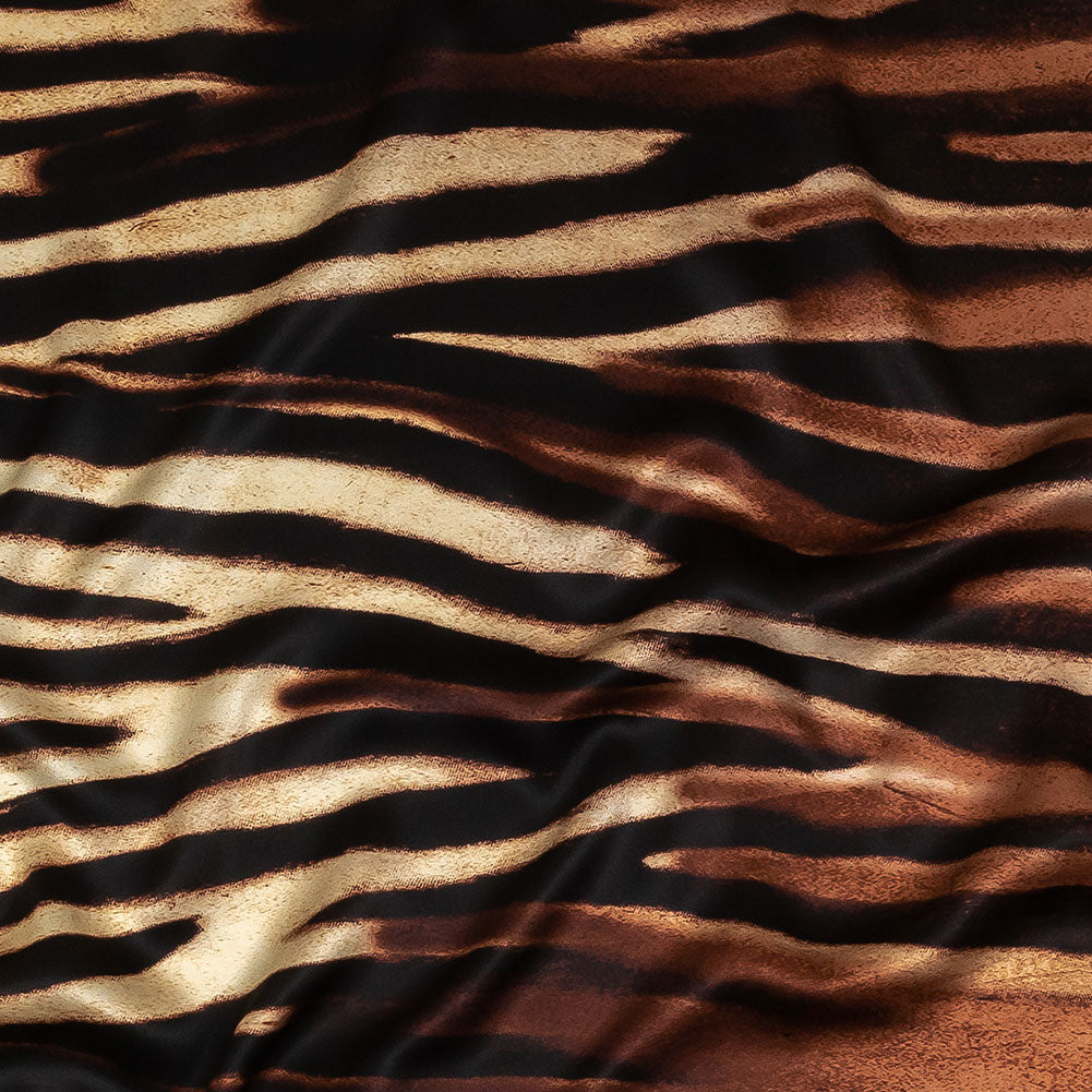 Mood Exclusive Italian Black, White and Brown Abstracted Zebra Border Printed Silk Charmeuse - Joann Fabrics