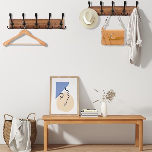 Kuhome 2pcs Coat Rack Wall Mount Wooden Hat Rack for Wall Hooks Pine ...