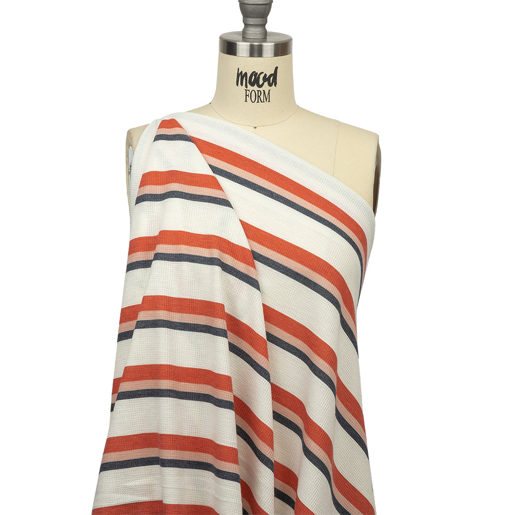 Coral, Navy and White Striped Polyester and Rayon Waffle Knit - Joann Fabrics