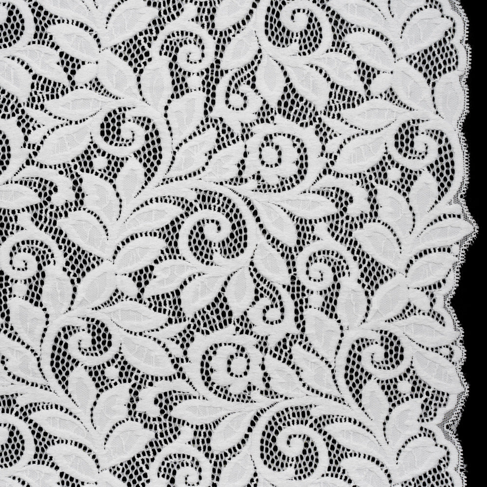Stretch Re-Embroidered Lace with Finished Edges - Ivory Curling Leafy Stems - Joann Fabrics