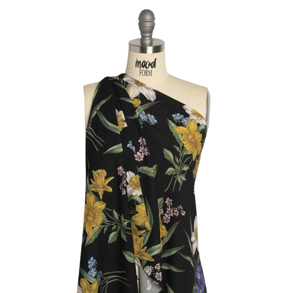 Viscose Crepe Print - Black, Yellow and Violet Floral - Mood Exclusive By the Plenty - Joann Fabrics