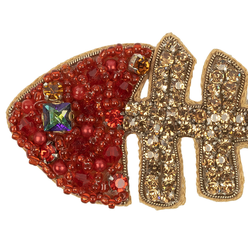 Red and Gold Skeletal Fish Rhinestones and Glass Beaded Applique - 1.5
