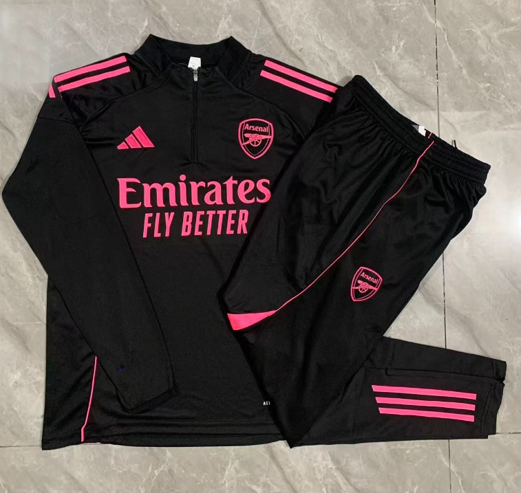 2025/2026 Arsenal Half-Pull Training Suit Black Football Shirt 1:1 Thai Quality Set
