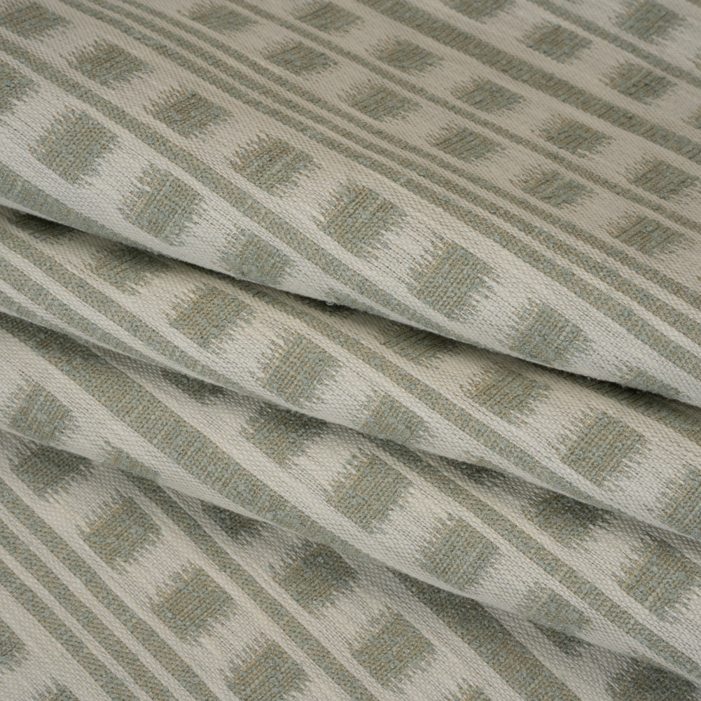 Polyester and Cotton Home Decor Jacquard - Sage Ikat Squares in Stripes - British Imported - Joann Fabrics