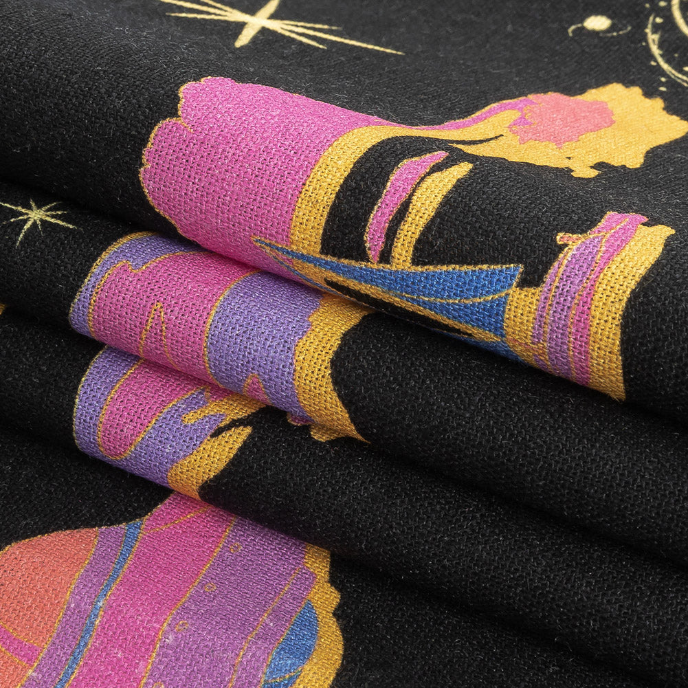 Linen and Rayon Woven - Black, Pink and Blue Astronauts in Space - Sweet Dreams Print - Mood Exclusive Sugar Collection - Joann Fabrics