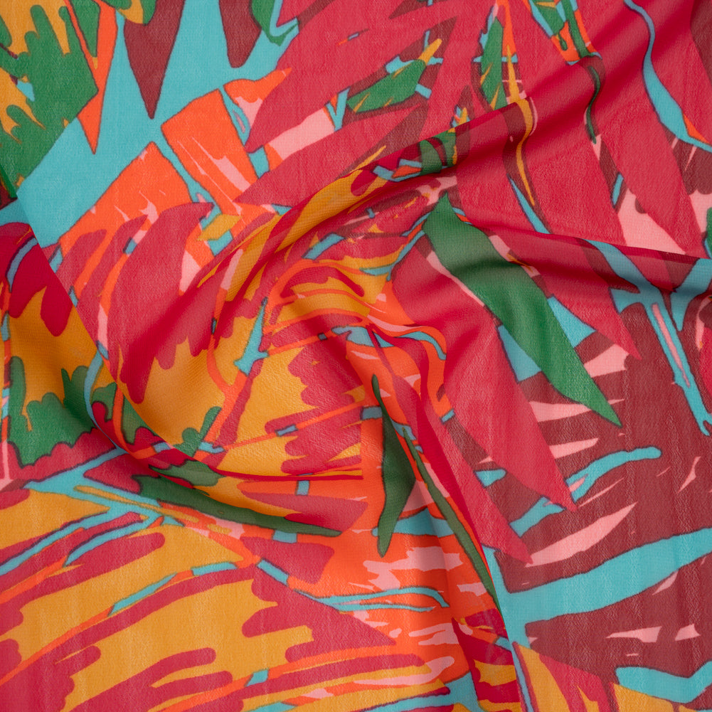 Polyester Chiffon Print - Red, Green and Yellow Tropical Leaves - Designer Deadstock - Joann Fabrics