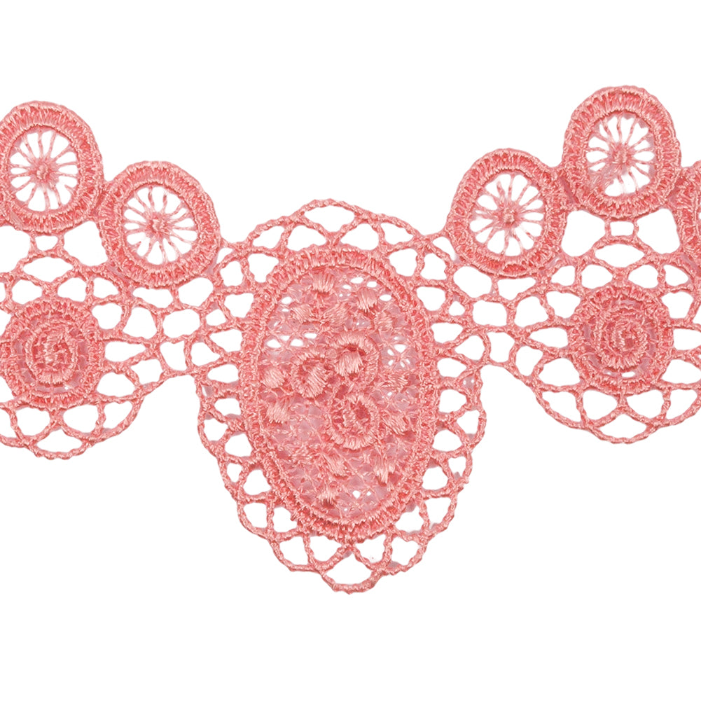 Salmon Pink Geometric Flowers and Medallions Venise Lace Trim - 2
