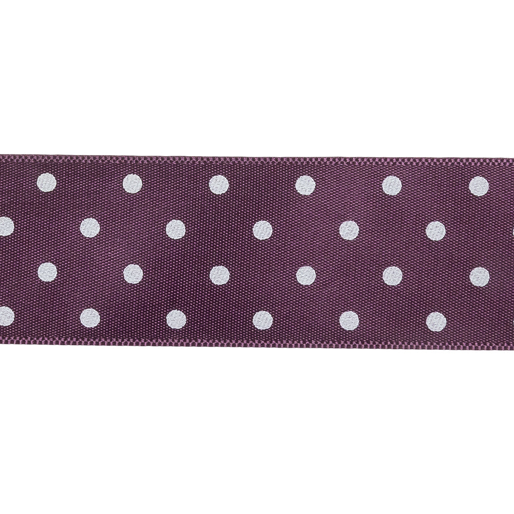 Purple and White Polka Dot Satin Ribbon - 1
