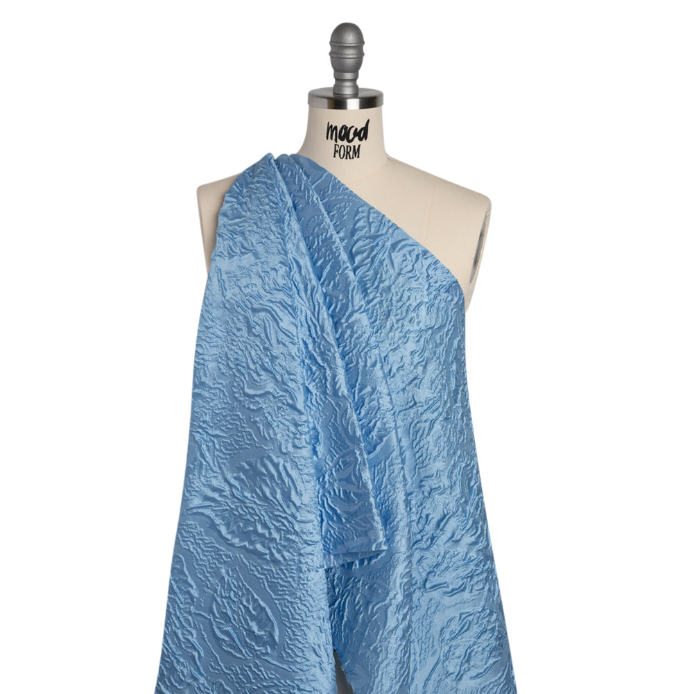 Polyester Brocade - Monochrome Sky Blue Roses and Leaves - Joann Fabrics
