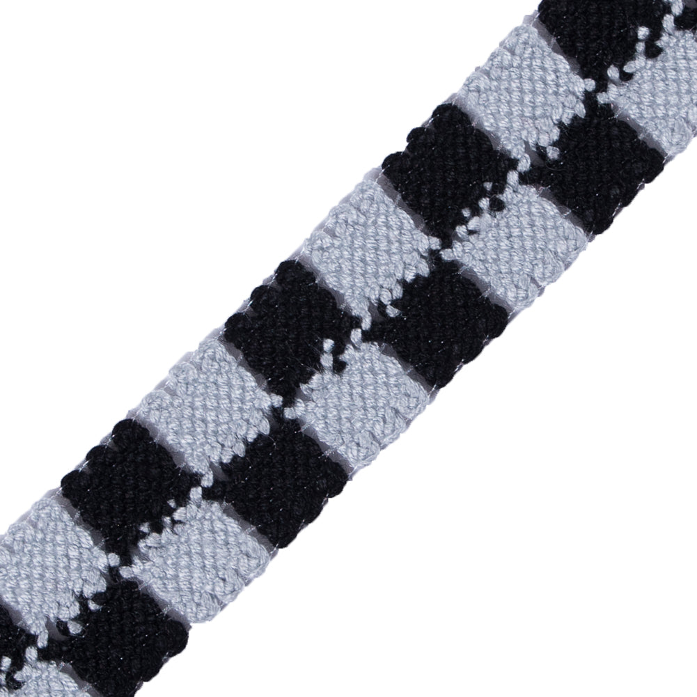 Black and Silver 2 Row Checkered Crochet Trim - 1