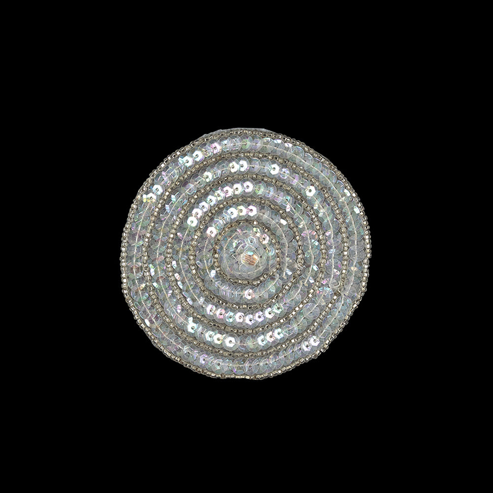 Vintage White Iris Sequins and Silver Lined Seed Beaded Concentric Circles Applique - 3.375