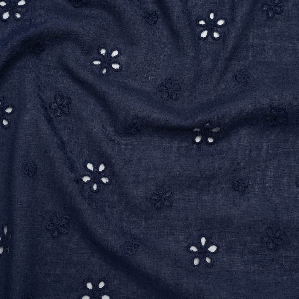 Embroidered Eyelet Cotton Voile - Medieval Blue Floating Flowers - Naomi Collection - Joann Fabrics
