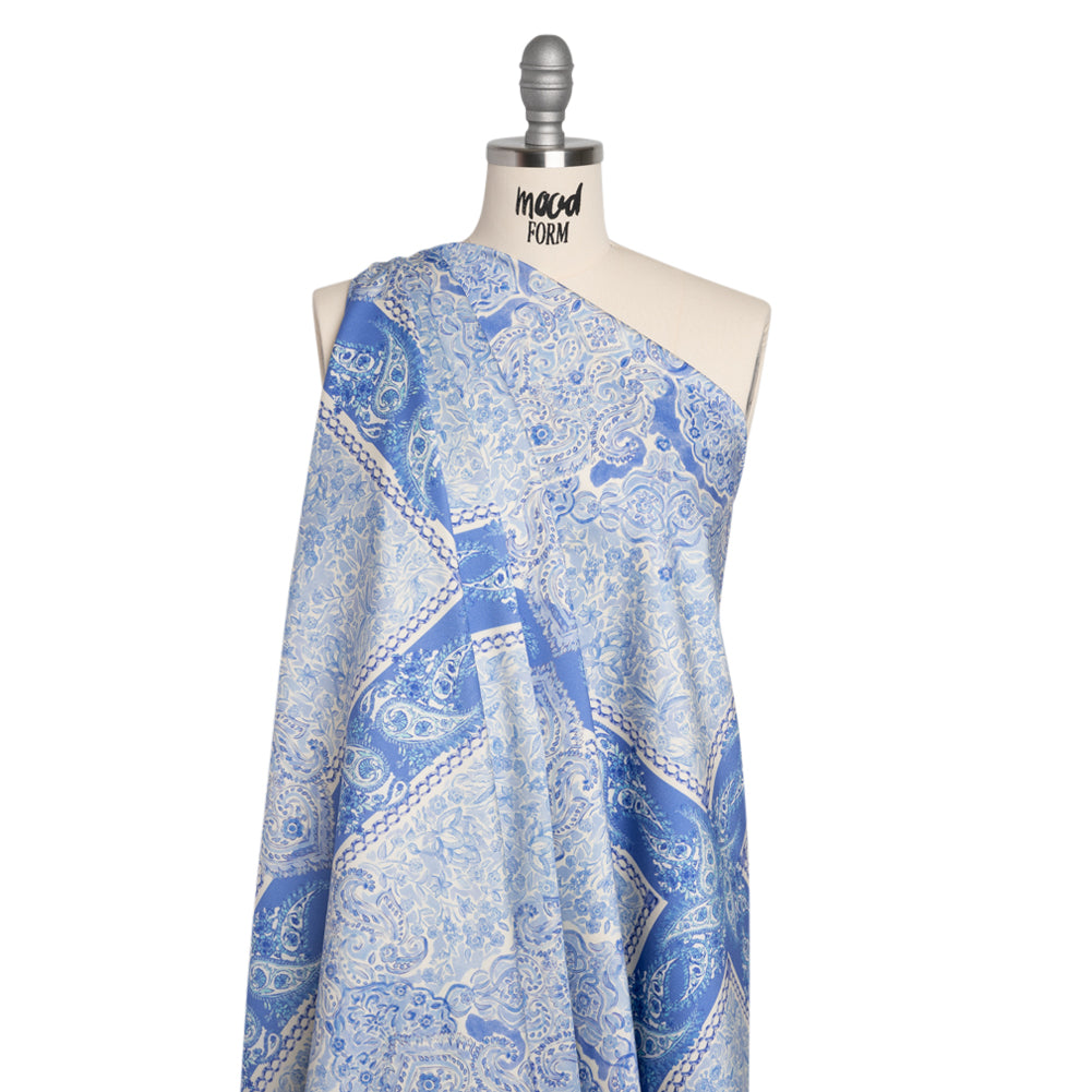 Stretch Cotton Sateen Panel - Blue Paisley Floral - Sicilian Summer Print - Mood Exclusive Chariot Collection - Joann Fabrics
