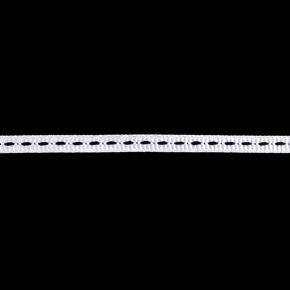 White Grosgrain Ribbon with Navy Stitching - 0.25