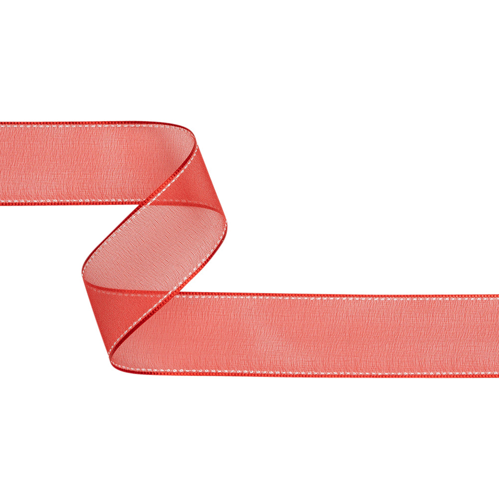 Sheer Ribbon with White Stitched Border - 1.5