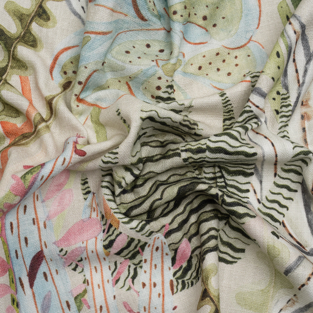Green, Pastel Pink and Sky Blue Water Plants Slubbed Cotton Woven - Joann Fabrics