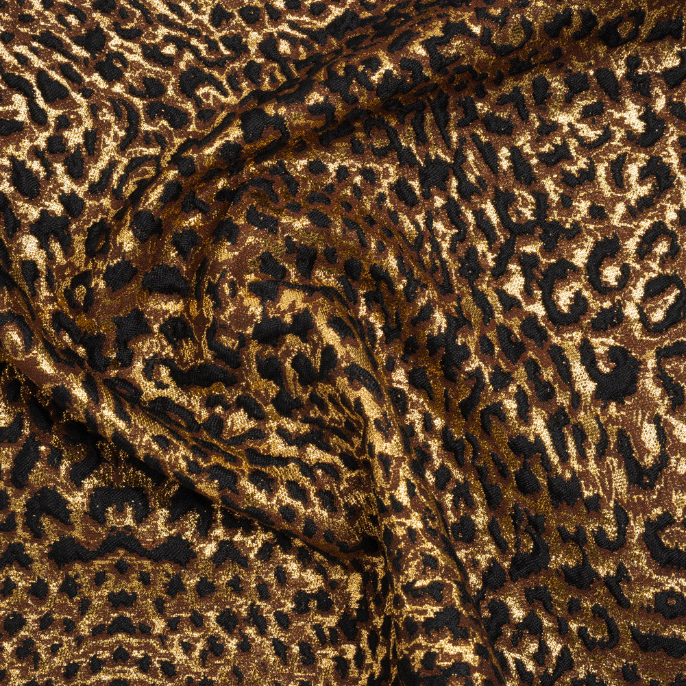 Metallic Polyester and Viscose Brocade - Brown, Black and Gold Animal Spots - Deadstock - Joann Fabrics