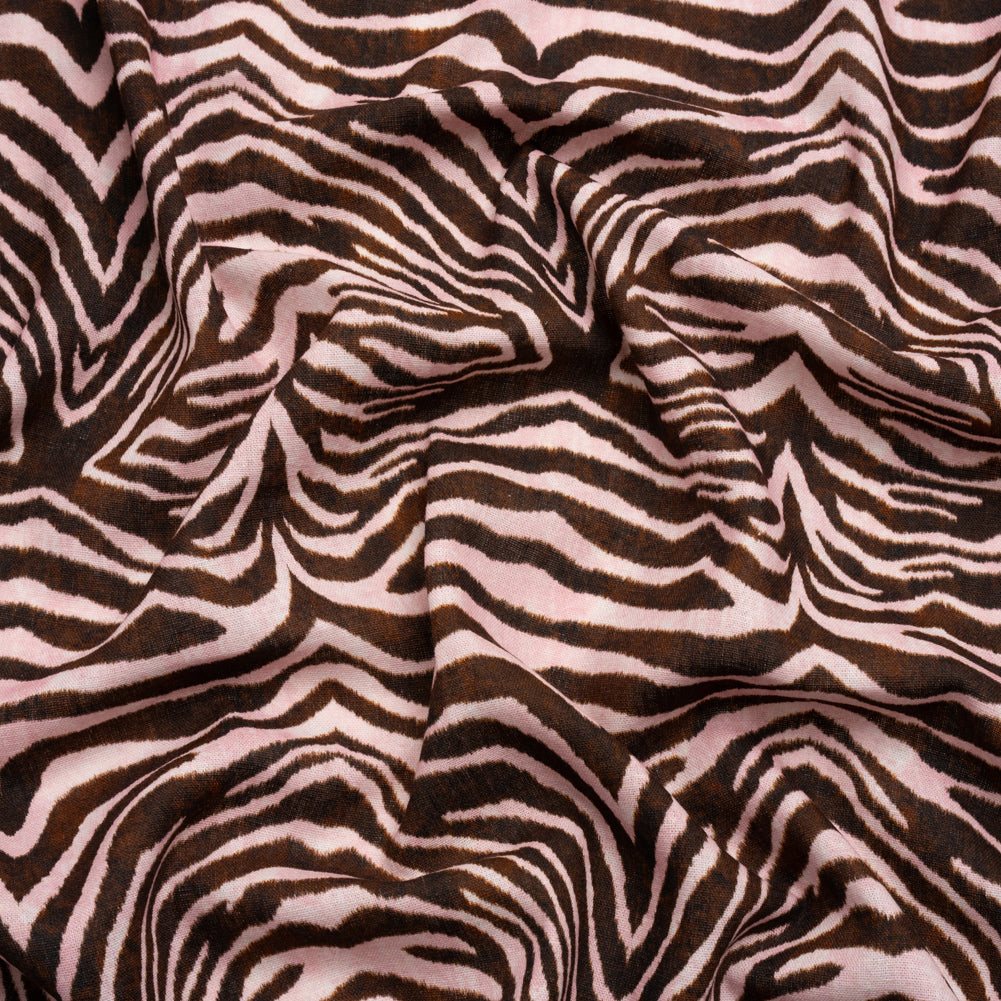 Linen and Rayon Woven - Pink and Brown Zebra Stripes - Destination Oasis Print - Mood Exclusive Kilimanjaro Collection - Joann Fabrics
