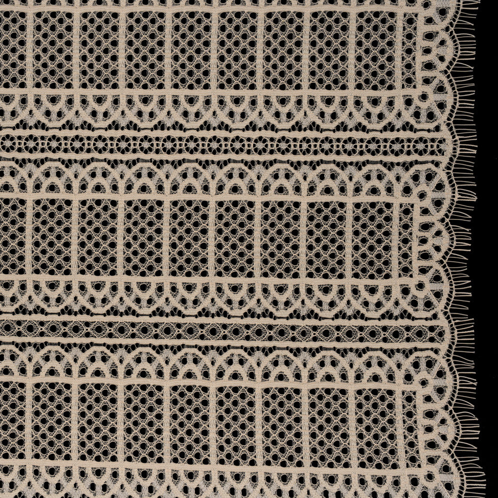 Raschel Lace Panel with Finished Edges - Tea Stain Geometric Rows of Windows - Joann Fabrics