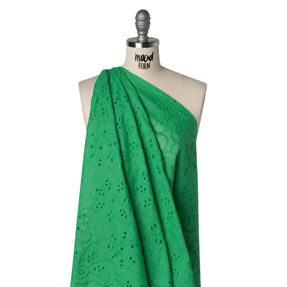 Embroidered Eyelet Cotton Voile - Ming Green Big Flowers - Naomi Collection - Joann Fabrics