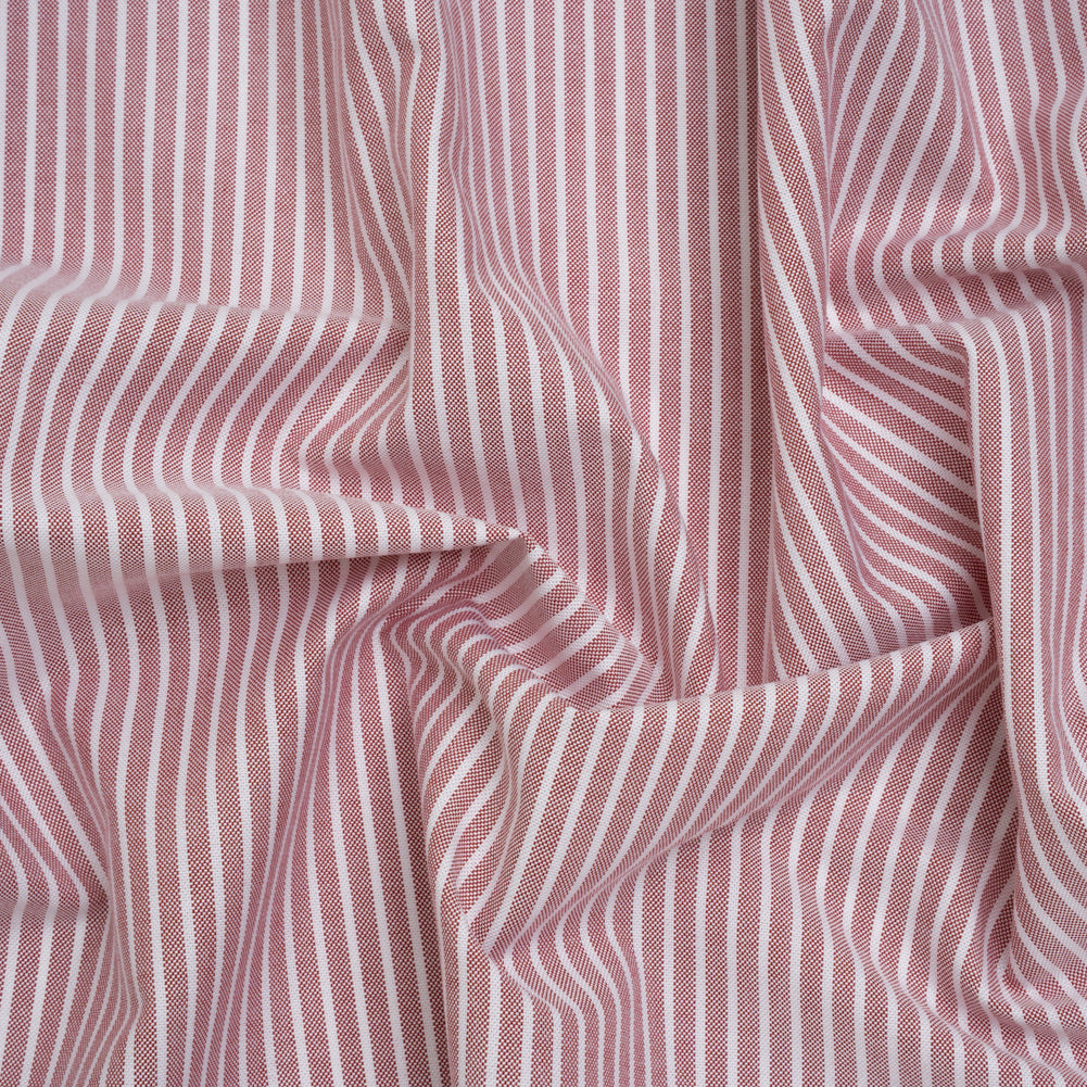 Cotton Oxford Shirting - Dark Red and White Stripes - Designer Deadstock - Joann Fabrics