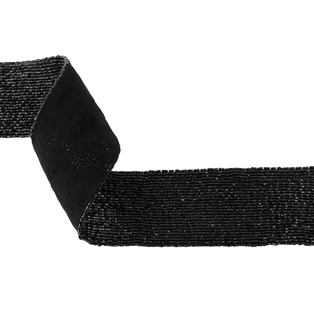 Vintage Fancy 27 Row Black Bugle Beaded Trimming - 2