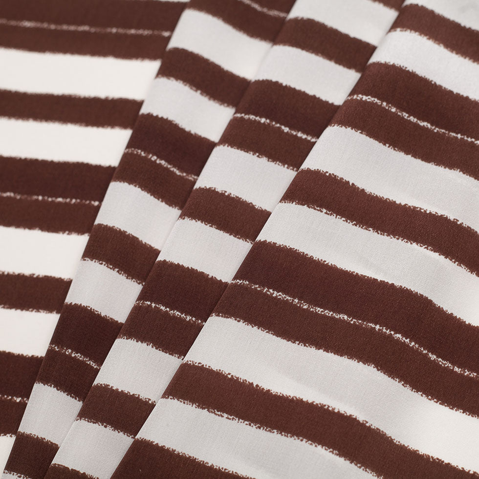 Tanya Taylor Off-White/Earth Striped SIlk Crepe de Chine - Joann Fabrics
