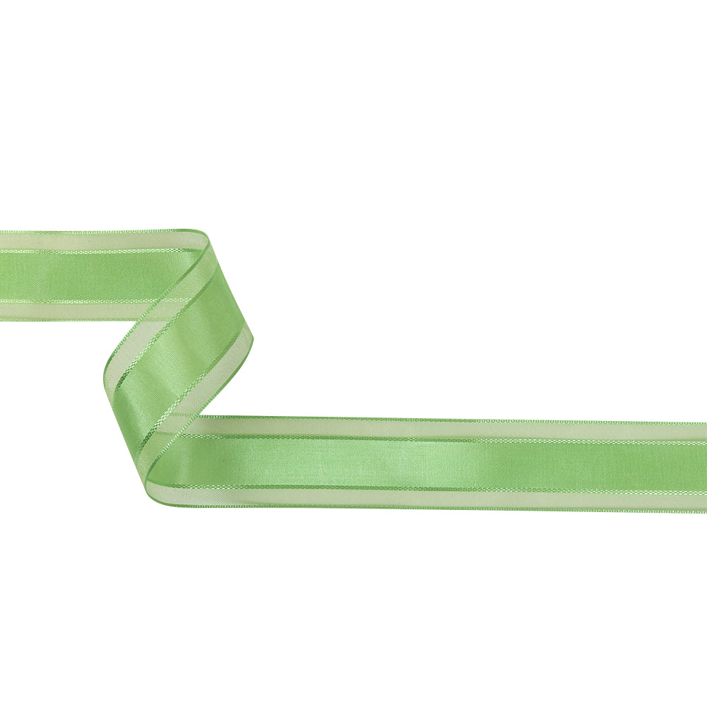 Patina Green Woven Ribbon with Sheer Organza Borders - 1