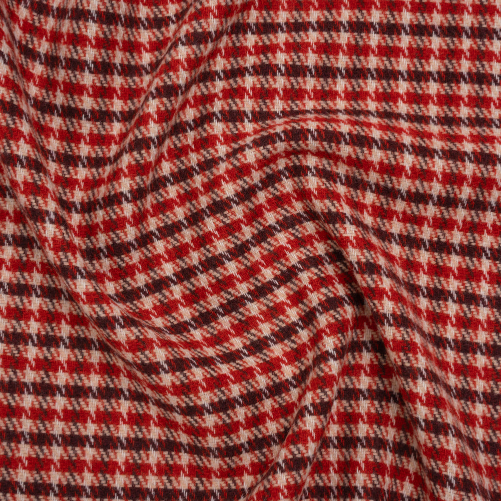Wool Blend Tweedy Twill - Red, Burgundy and Ivory Houndstooth Plaid - Joann Fabrics