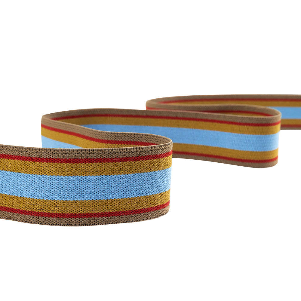 Blue, Cumin and Red Striped Elastic Trim - 1.25