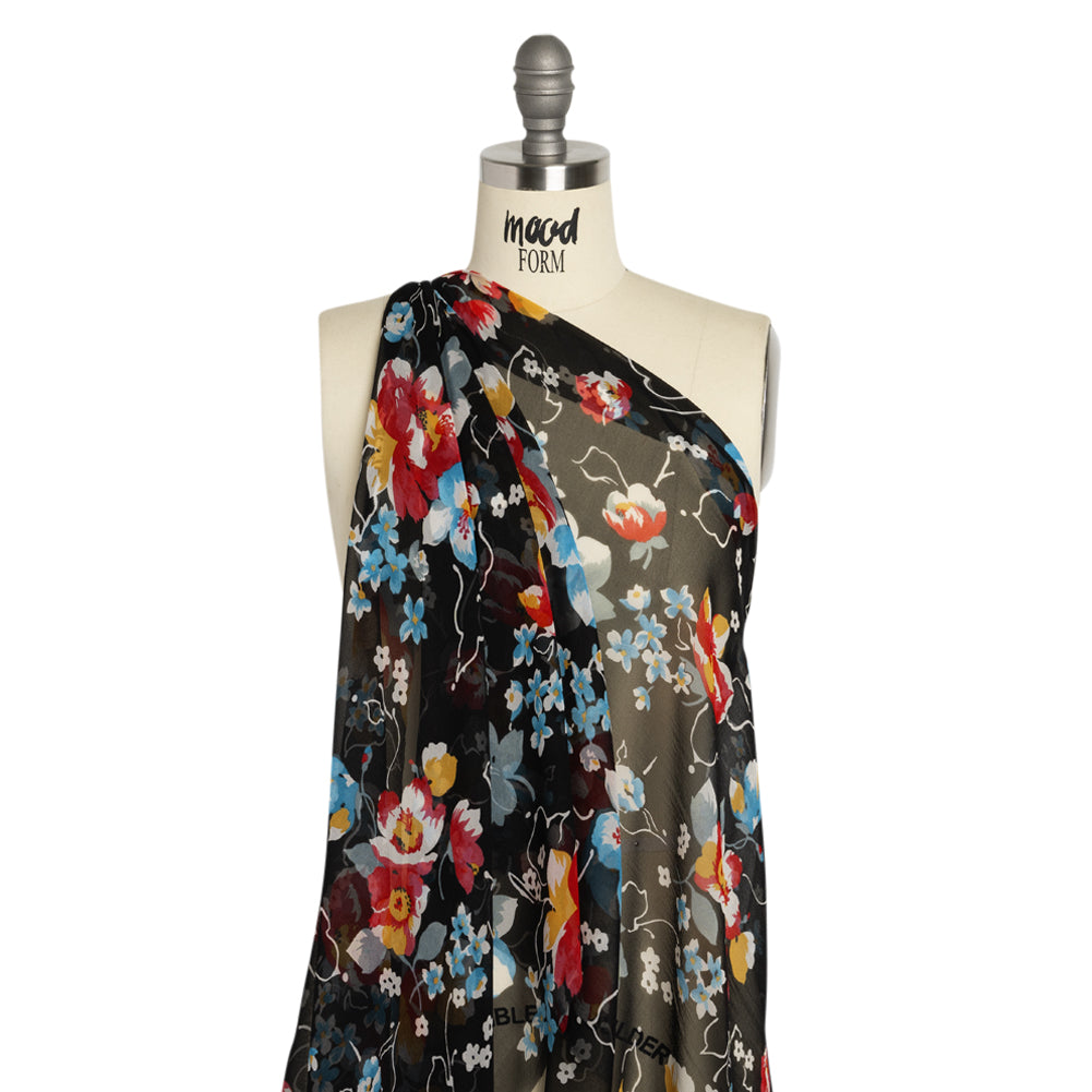 Black, Red and Blue Floral Silk Chiffon - Joann Fabrics