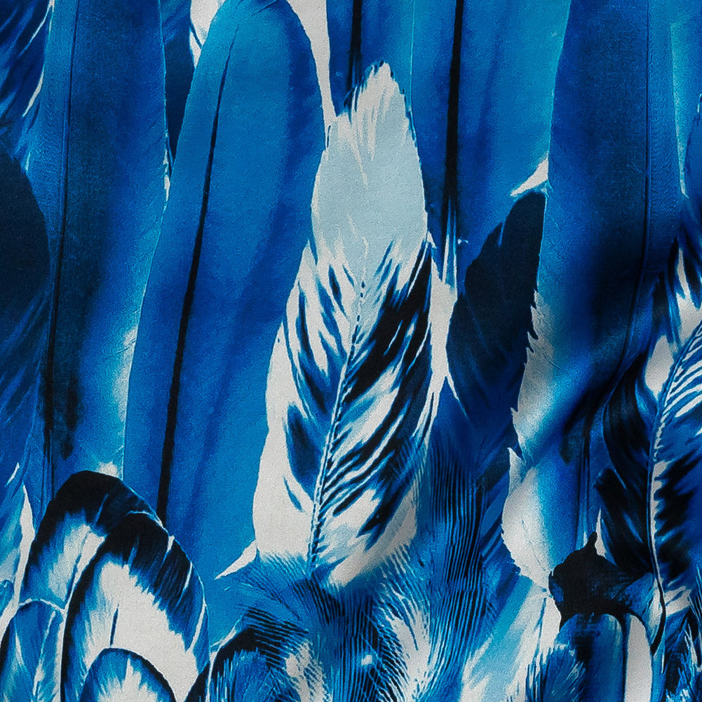 Mood Exclusive Italian Gradient Blue Feathers Digitally Printed Silk Charmeuse Panel - Joann Fabrics