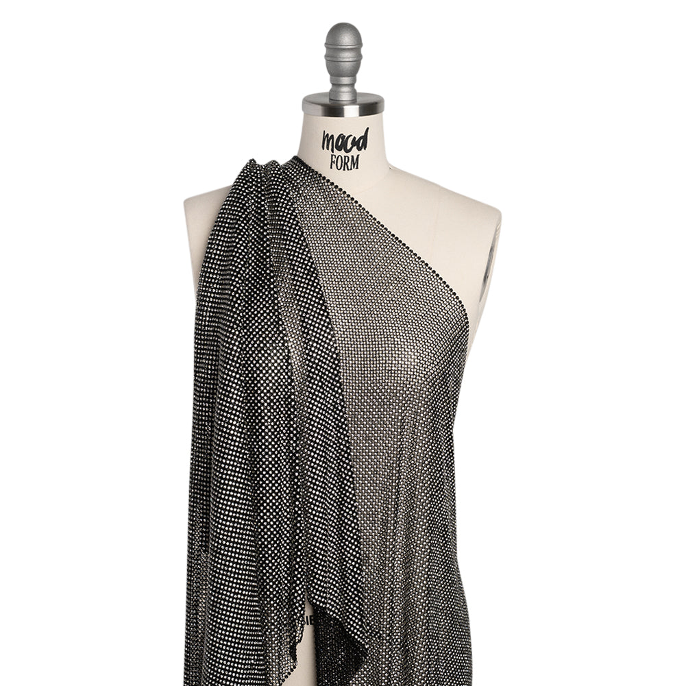 Rhinestone Aluminum Chainmail Fabric Panel, 4mm - Black and Crystal - Astraia Collection - Joann Fabrics