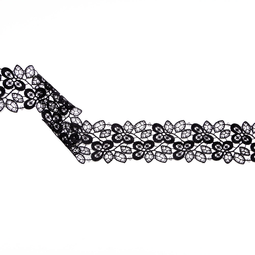 Fancy Black Floral Venise Lace Trim - 2.5