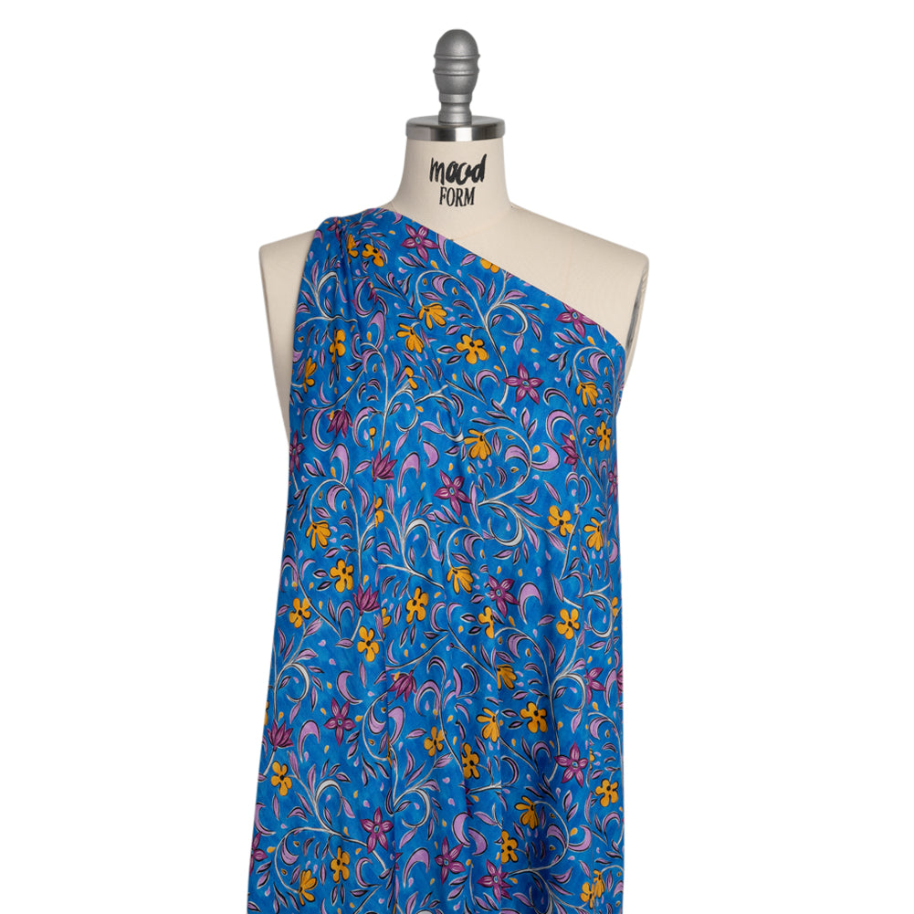Rayon Challis - Blue and Yellow Floral - Apollo's Laurel Print - Mood Exclusive Chariot Collection - Joann Fabrics
