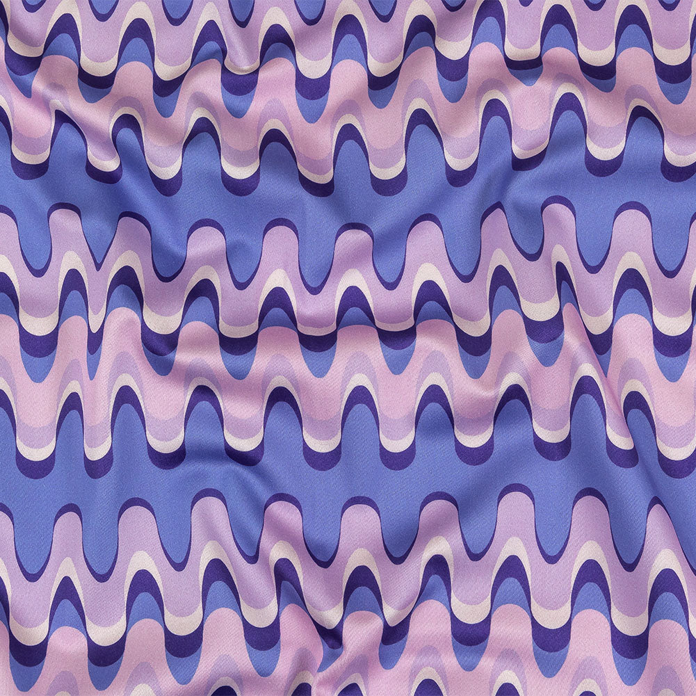 Stretch Cotton Sateen - Purple and Blue Bubbly Zig Zags - Blue Jay Waves Print - Mood Exclusive Indigo Collection - Joann Fabrics