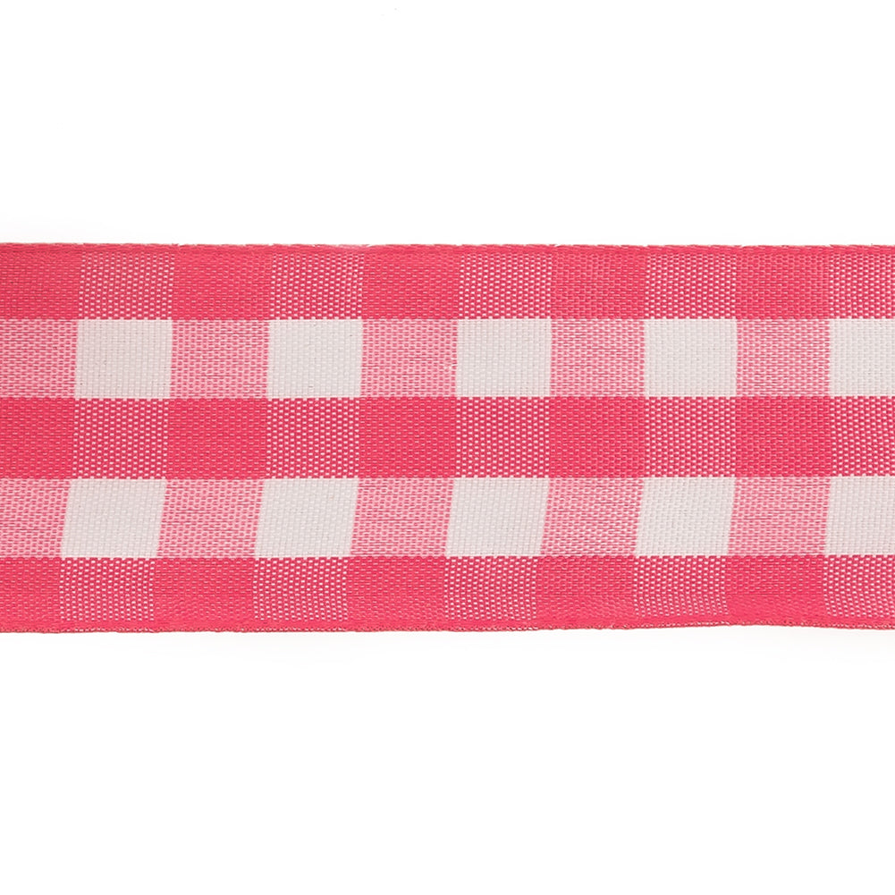 Fuchsia and Bright White Gingham Woven Ribbon - 1.5